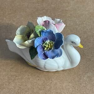 Bone China Swan & Flowers by Jon Anton Made in England